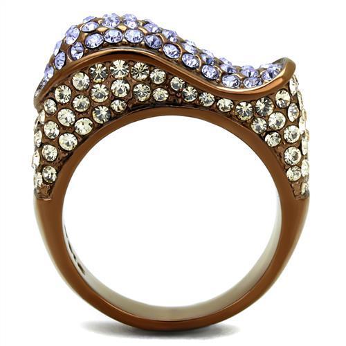 TK2754 - IP Coffee light Stainless Steel Ring with Top Grade Crystal in Multi Color