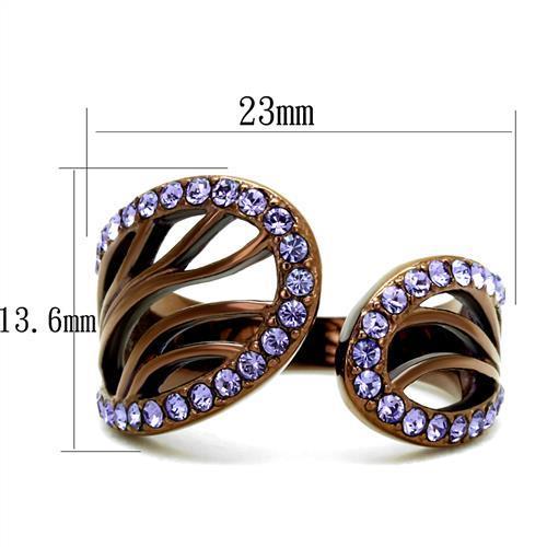 TK2755 - IP Coffee light Stainless Steel Ring with Top Grade Crystal in Tanzanite