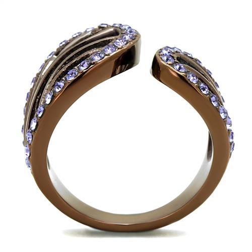 TK2755 - IP Coffee light Stainless Steel Ring with Top Grade Crystal in Tanzanite