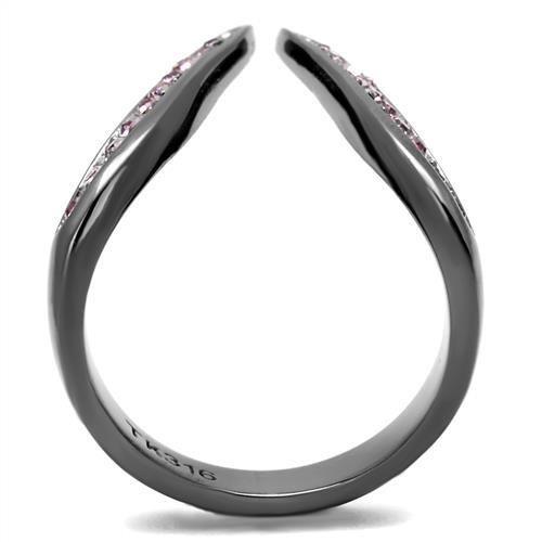 TK2756 - IP Light Black (IP Gun) Stainless Steel Ring with Top Grade Crystal in Light Amethyst