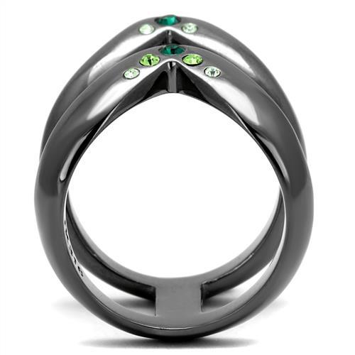 TK2757 - IP Light Black (IP Gun) Stainless Steel Ring with Top Grade Crystal in Multi Color