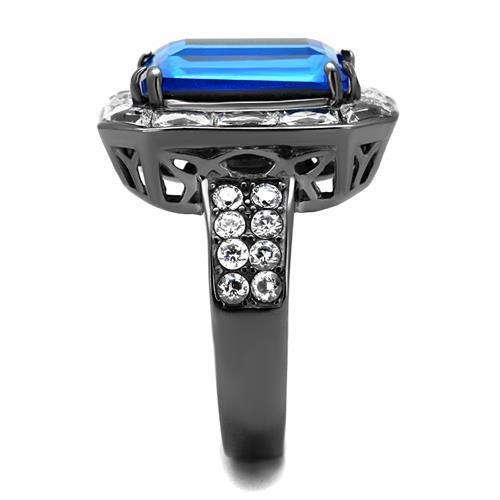TK2758 - IP Light Black (IP Gun) Stainless Steel Ring with Top Grade Crystal in Capri Blue