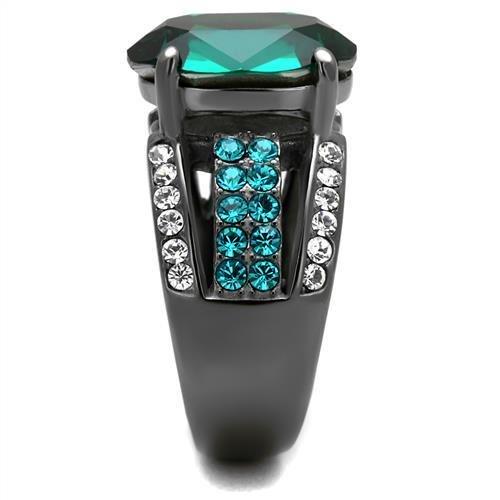 TK2759 - IP Light Black (IP Gun) Stainless Steel Ring with Top Grade Crystal in Emerald