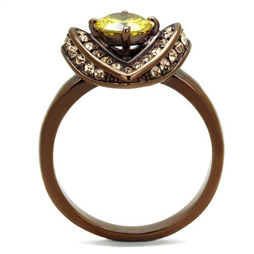 TK2762 - IP Coffee light Stainless Steel Ring with AAA Grade CZ in Topaz