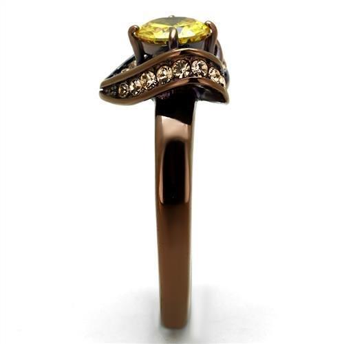 TK2762 - IP Coffee light Stainless Steel Ring with AAA Grade CZ in Topaz