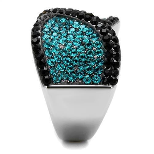 TK2764 - Two-Tone IP Black Stainless Steel Ring with Top Grade Crystal in Blue Zircon
