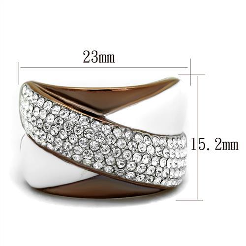 TK2765 - Two Tone IP Light Brown (IP Light coffee) Stainless Steel Ring with Top Grade Crystal in Clear
