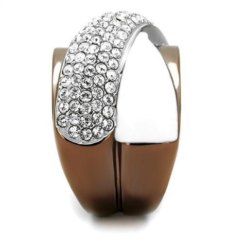 TK2765 - Two Tone IP Light Brown (IP Light coffee) Stainless Steel Ring with Top Grade Crystal in Clear