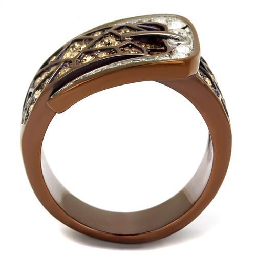 TK2770 - Two Tone IP Light Brown (IP Light coffee) Stainless Steel Ring with Top Grade Crystal in Citrine Yellow