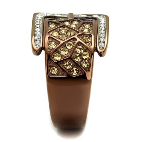 TK2770 - Two Tone IP Light Brown (IP Light coffee) Stainless Steel Ring with Top Grade Crystal in Citrine Yellow