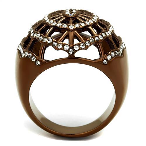 TK2772 - IP Coffee light Stainless Steel Ring with Top Grade Crystal in Clear