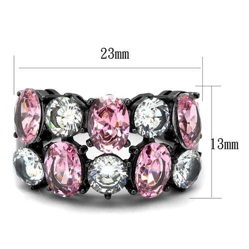 TK2776 - IP Light Black (IP Gun) Stainless Steel Ring with AAA Grade CZ in Rose
