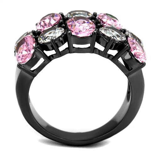 TK2776 - IP Light Black (IP Gun) Stainless Steel Ring with AAA Grade CZ in Rose