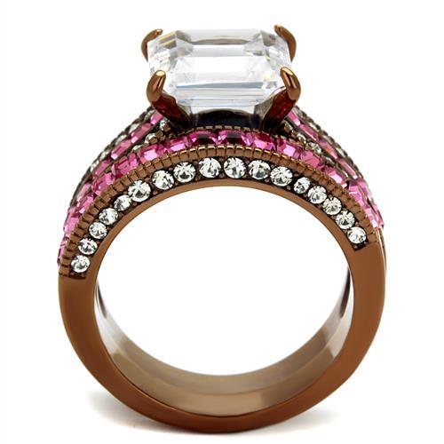 TK2782 - IP Coffee light Stainless Steel Ring with AAA Grade CZ in Clear