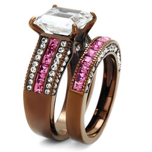 TK2782 - IP Coffee light Stainless Steel Ring with AAA Grade CZ in Clear