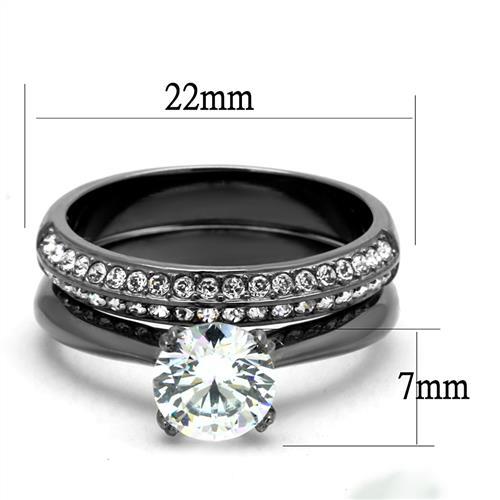 TK2797 - IP Light Black (IP Gun) Stainless Steel Ring with AAA Grade CZ in Clear