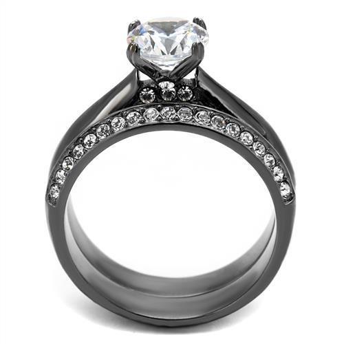 TK2797 - IP Light Black (IP Gun) Stainless Steel Ring with AAA Grade CZ in Clear