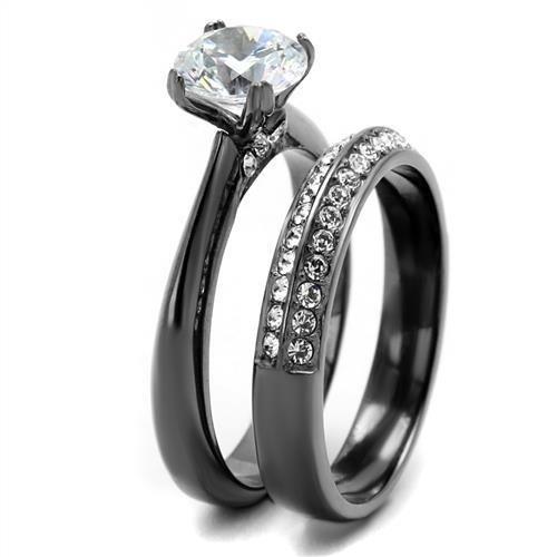 TK2797 - IP Light Black (IP Gun) Stainless Steel Ring with AAA Grade CZ in Clear