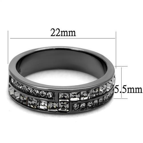 TK2799 - IP Light Black (IP Gun) Stainless Steel Ring with Top Grade Crystal in Black Diamond