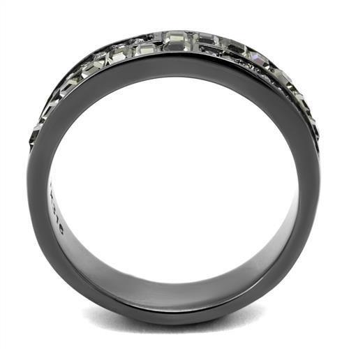 TK2799 - IP Light Black (IP Gun) Stainless Steel Ring with Top Grade Crystal in Black Diamond