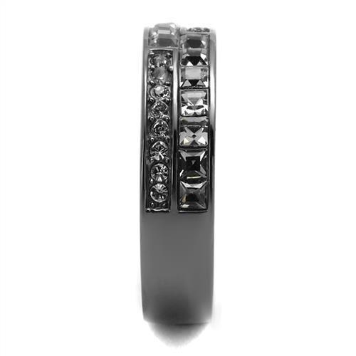 TK2799 - IP Light Black (IP Gun) Stainless Steel Ring with Top Grade Crystal in Black Diamond