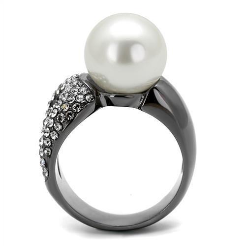 TK2800 - IP Light Black (IP Gun) Stainless Steel Ring with Synthetic Pearl in White