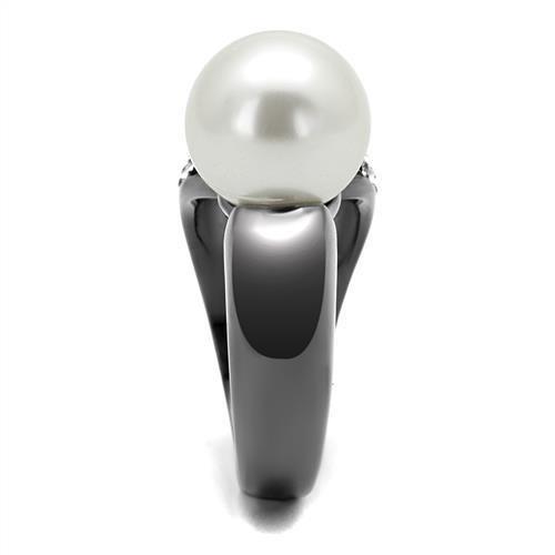 TK2800 - IP Light Black (IP Gun) Stainless Steel Ring with Synthetic Pearl in White