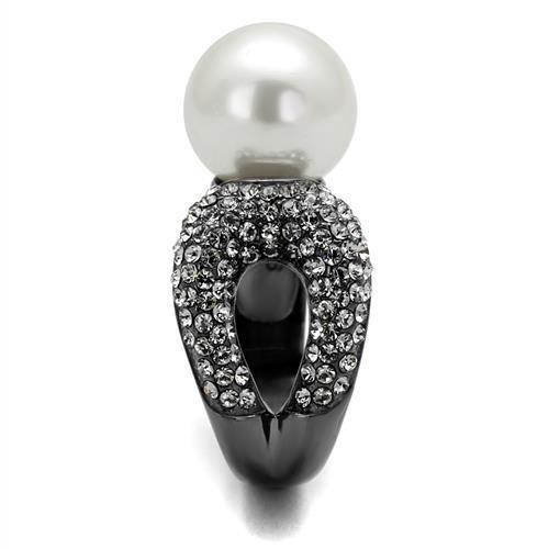 TK2800 - IP Light Black (IP Gun) Stainless Steel Ring with Synthetic Pearl in White