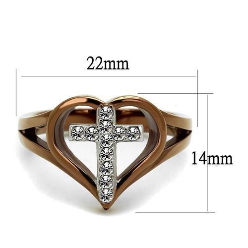 TK2802 - Two Tone IP Light Brown (IP Light coffee) Stainless Steel Ring with Top Grade Crystal in Clear
