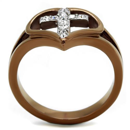 TK2802 - Two Tone IP Light Brown (IP Light coffee) Stainless Steel Ring with Top Grade Crystal in Clear