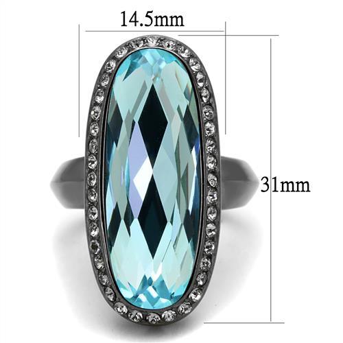 TK2804 - IP Light Black (IP Gun) Stainless Steel Ring with Top Grade Crystal in Sea Blue