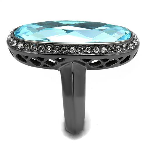 TK2804 - IP Light Black (IP Gun) Stainless Steel Ring with Top Grade Crystal in Sea Blue