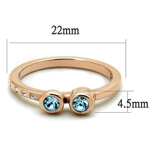 TK2807 - IP Rose Gold(Ion Plating) Stainless Steel Ring with Top Grade Crystal in Sea Blue