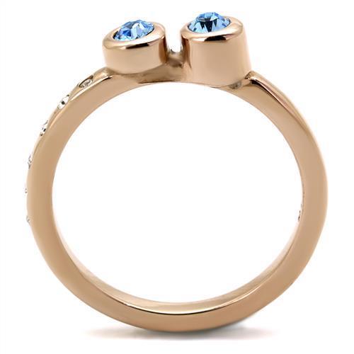 TK2807 - IP Rose Gold(Ion Plating) Stainless Steel Ring with Top Grade Crystal in Sea Blue
