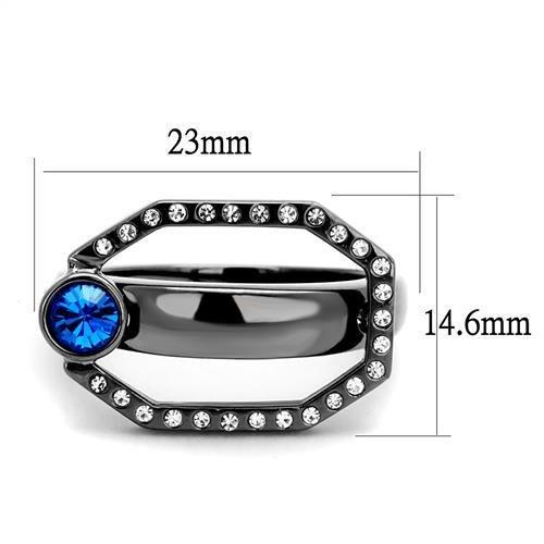 TK2809 - IP Light Black (IP Gun) Stainless Steel Ring with Top Grade Crystal in Capri Blue