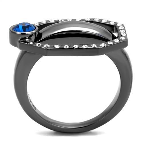TK2809 - IP Light Black (IP Gun) Stainless Steel Ring with Top Grade Crystal in Capri Blue