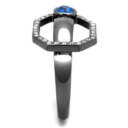 TK2809 - IP Light Black (IP Gun) Stainless Steel Ring with Top Grade Crystal in Capri Blue