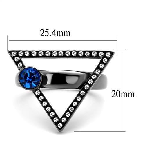 TK2810 - IP Light Black (IP Gun) Stainless Steel Ring with Top Grade Crystal in Capri Blue