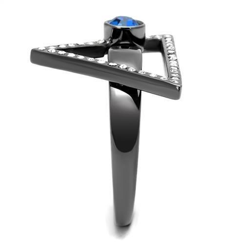 TK2810 - IP Light Black (IP Gun) Stainless Steel Ring with Top Grade Crystal in Capri Blue