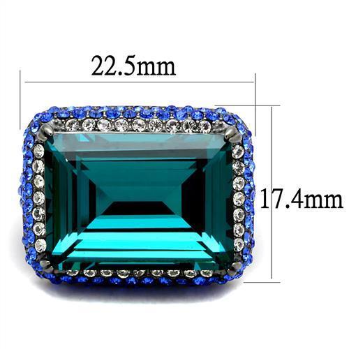 TK2811 - IP Light Black (IP Gun) Stainless Steel Ring with Top Grade Crystal in Blue Zircon