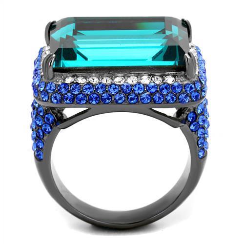 TK2811 - IP Light Black (IP Gun) Stainless Steel Ring with Top Grade Crystal in Blue Zircon
