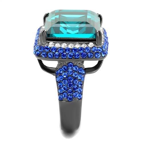 TK2811 - IP Light Black (IP Gun) Stainless Steel Ring with Top Grade Crystal in Blue Zircon