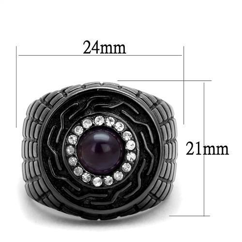 TK2813 - IP Light Black (IP Gun) Stainless Steel Ring with Semi-Precious Amethyst Crystal in Amethyst