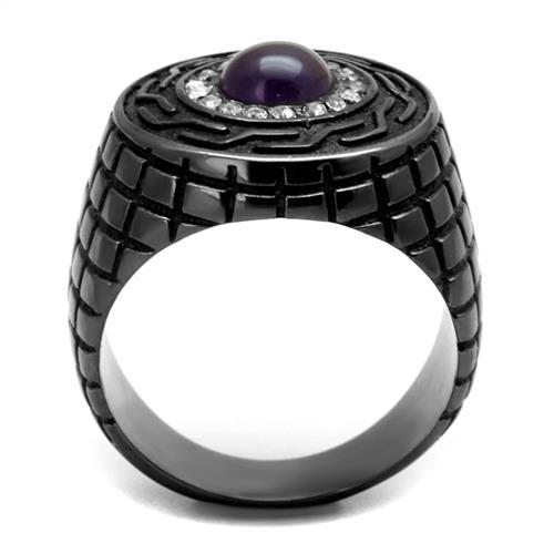 TK2813 - IP Light Black (IP Gun) Stainless Steel Ring with Semi-Precious Amethyst Crystal in Amethyst