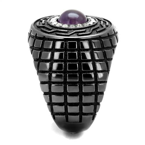 TK2813 - IP Light Black (IP Gun) Stainless Steel Ring with Semi-Precious Amethyst Crystal in Amethyst