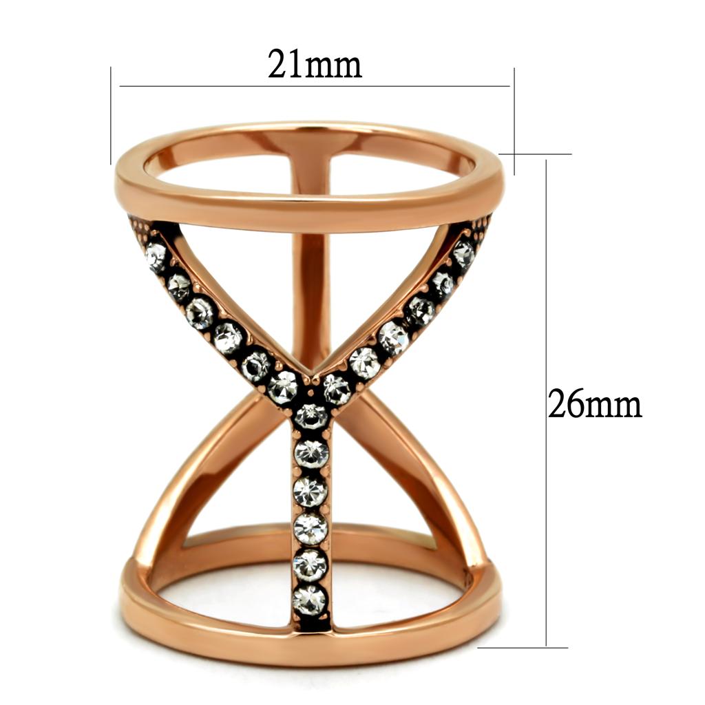 TK2825 - IP Rose Gold(Ion Plating) Stainless Steel Ring with Top Grade Crystal in Clear