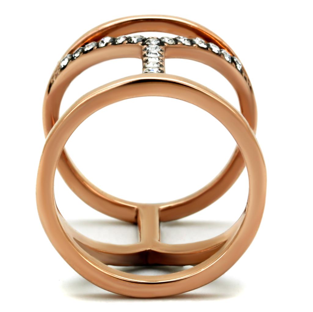 TK2825 - IP Rose Gold(Ion Plating) Stainless Steel Ring with Top Grade Crystal in Clear