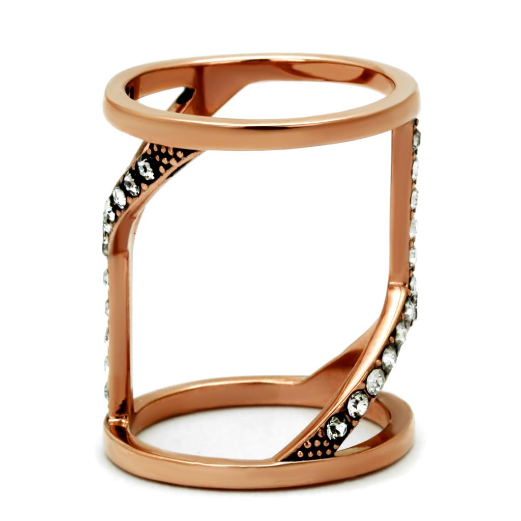 TK2825 - IP Rose Gold(Ion Plating) Stainless Steel Ring with Top Grade Crystal in Clear