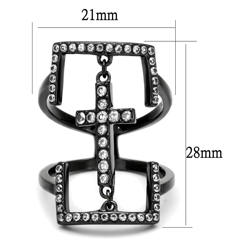 TK2826 - IP Light Black (IP Gun) Stainless Steel Ring with AAA Grade CZ in Clear