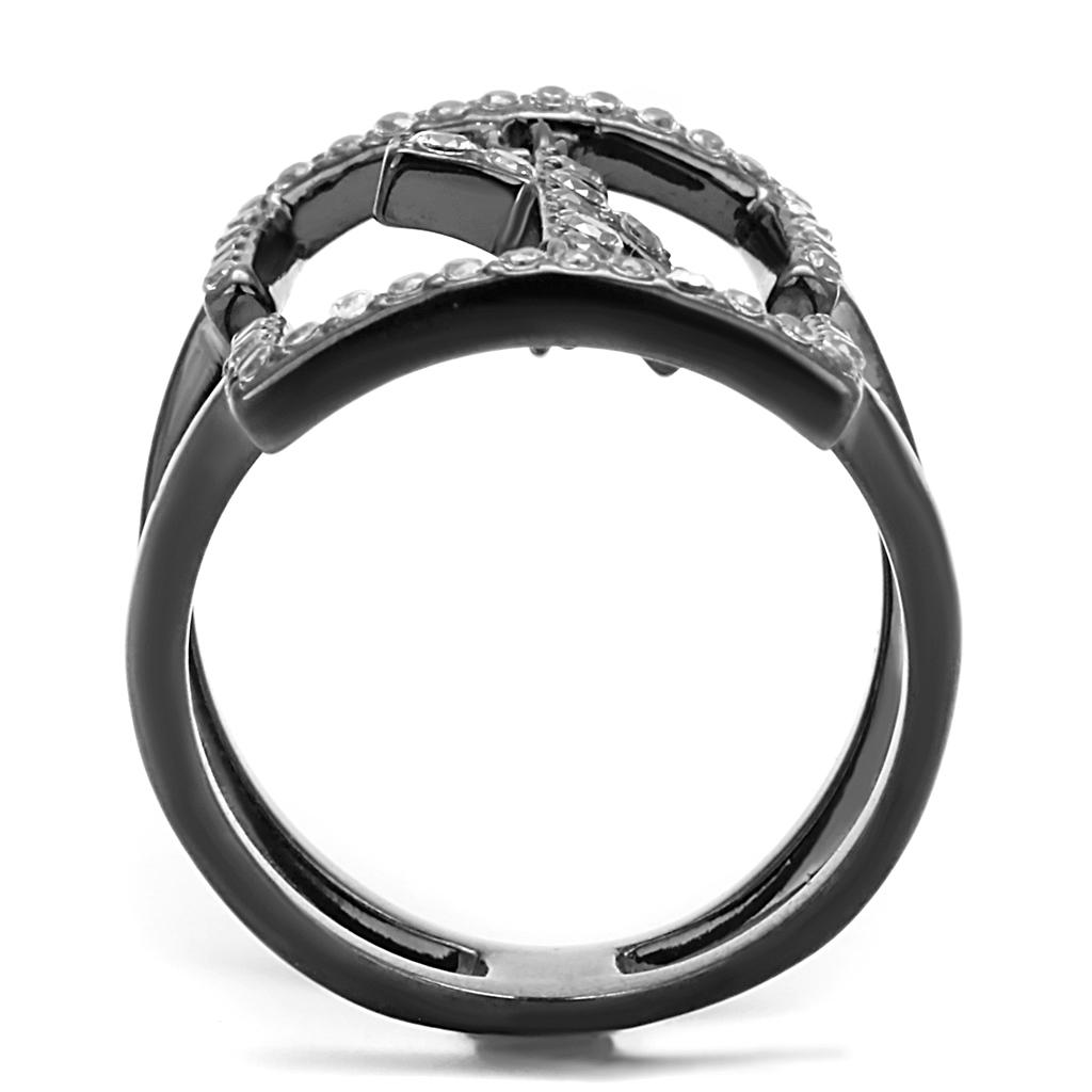TK2826 - IP Light Black (IP Gun) Stainless Steel Ring with AAA Grade CZ in Clear